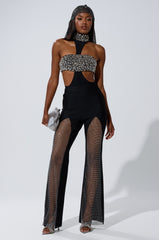 JULIA BANDAGE TROUSER WITH MESH RHINESTONES