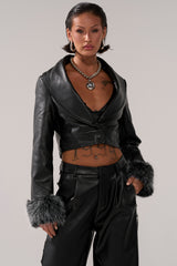 GISELE CROP MOTO BLAZER IN BLACK GREY