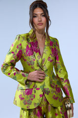 BUY MYSELF FLOWERS BROCADE BLAZER IN LIME