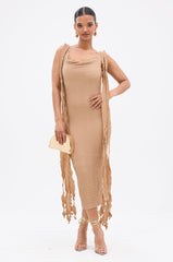 GET LIKE ME BACKLESS MIDI DRESS IN MOCHA MOUSSE