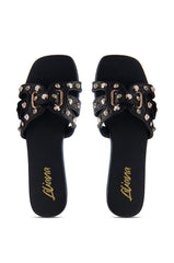 LISA BLACK EMBELLISHED SLIP ON SANDAL