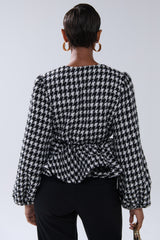 GIRL PLEASE HOUNDSTOOTH TIE-FRONT BLOUSE