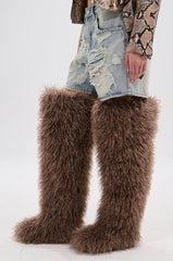 AZALEA WANG TEMPLETON TAUPE FAUX POODLE FUR OVER THE KNEE BOOT