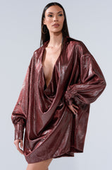 LENNON PLUNGING SATIN SHIRT DRESS