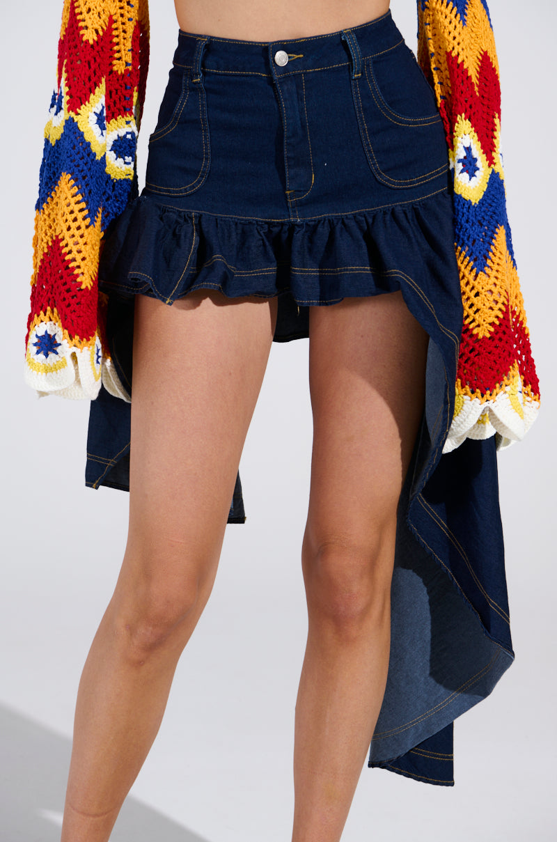 COME DANCE HIGH LOW DENIM SKIRT