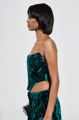 GREEN WITH ENVY VELVET CORSET TOP