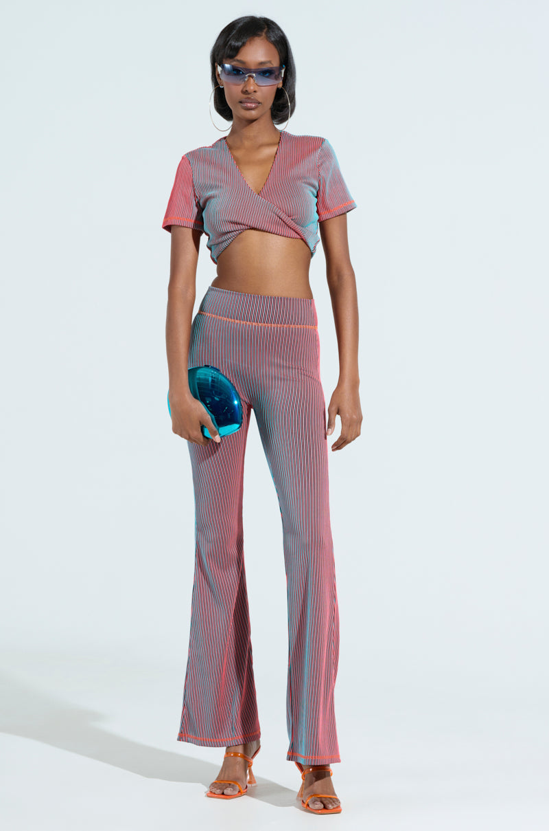 DOUBLE TAKE RIBBED RUCHED BUTT FLARE PANTS