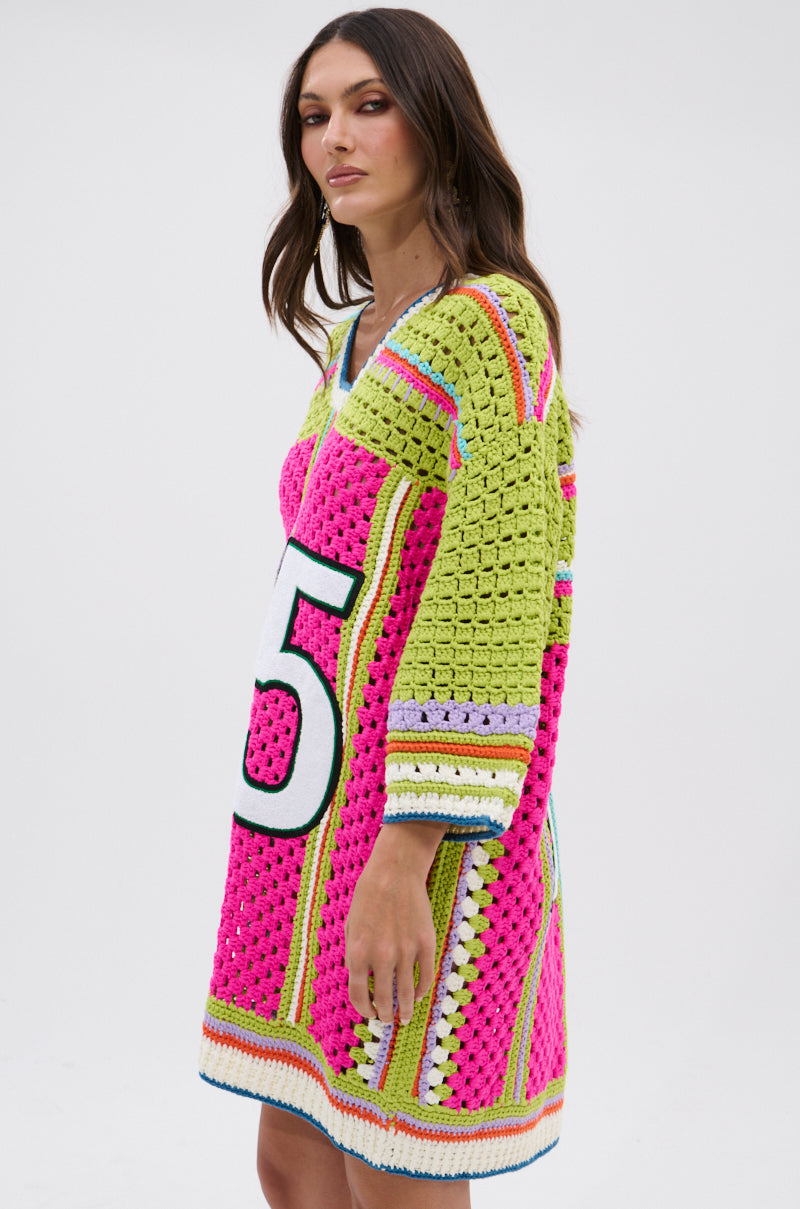COURTSIDE OR SEASIDE CROCHET JERSEY DRESS