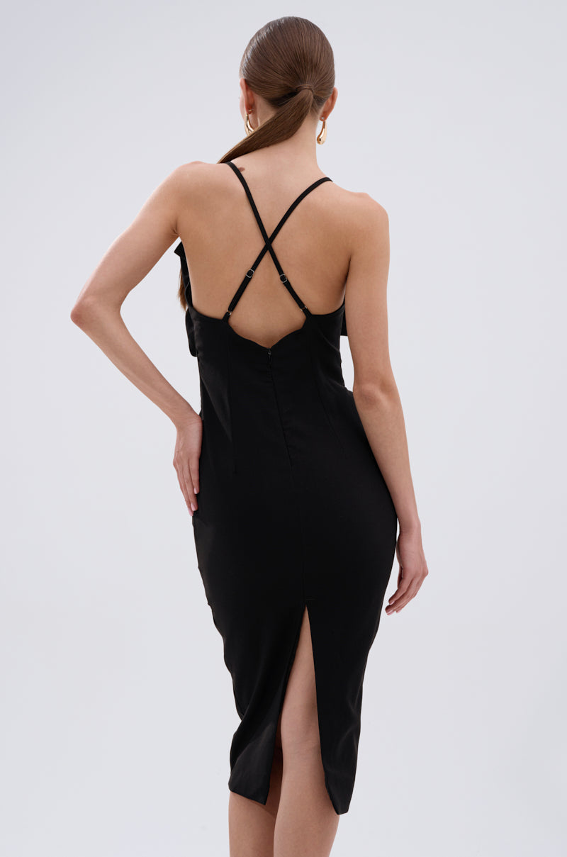 MAYBE SOMEDAY MIDI DRESS WITH FLOWER APPLIQUE