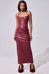 JULIETTE PU MIDI DRESS IN BURGUNDY