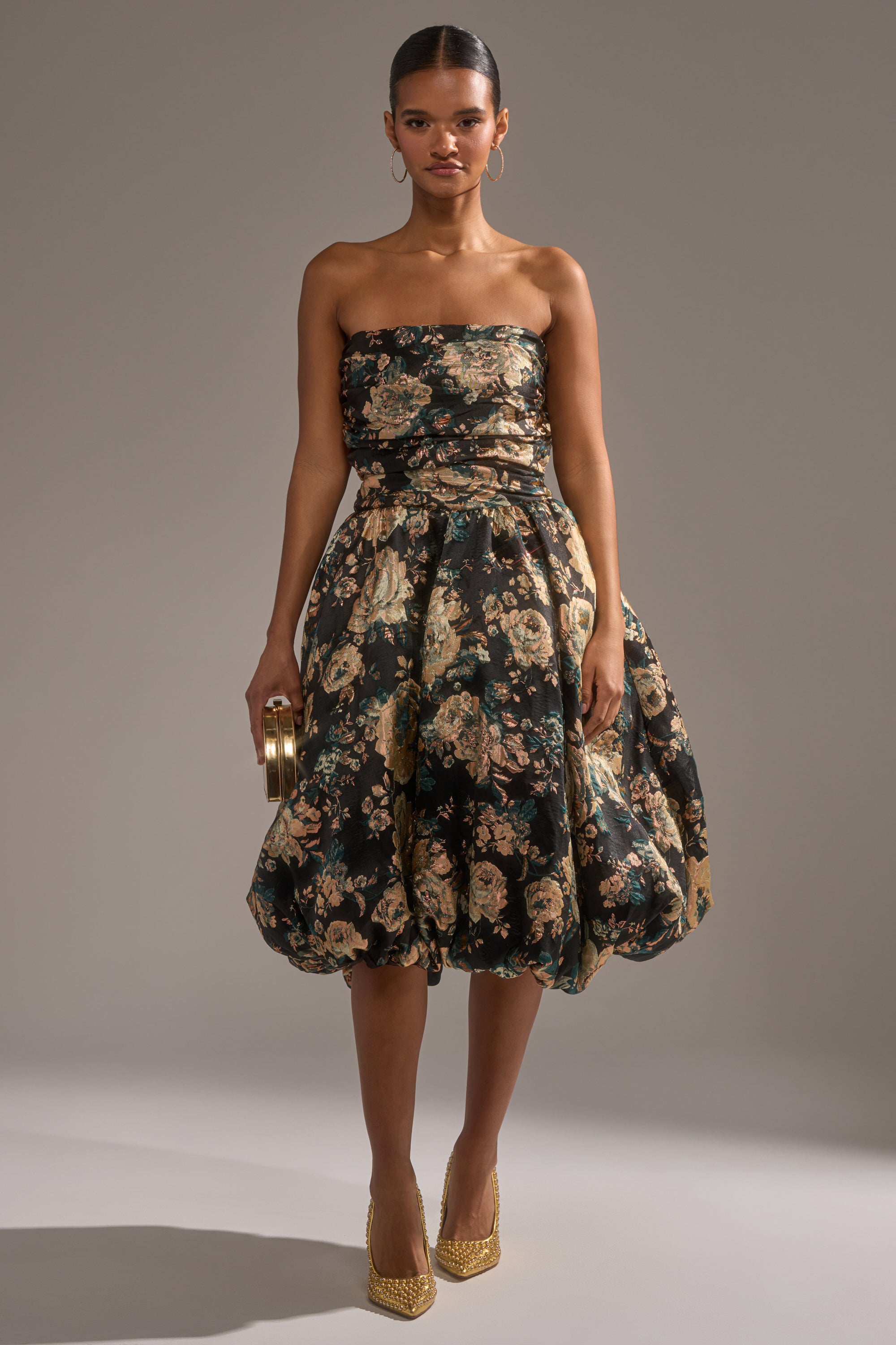 DRESSED TO IMPRESS BROCADE MIDI DRESS
