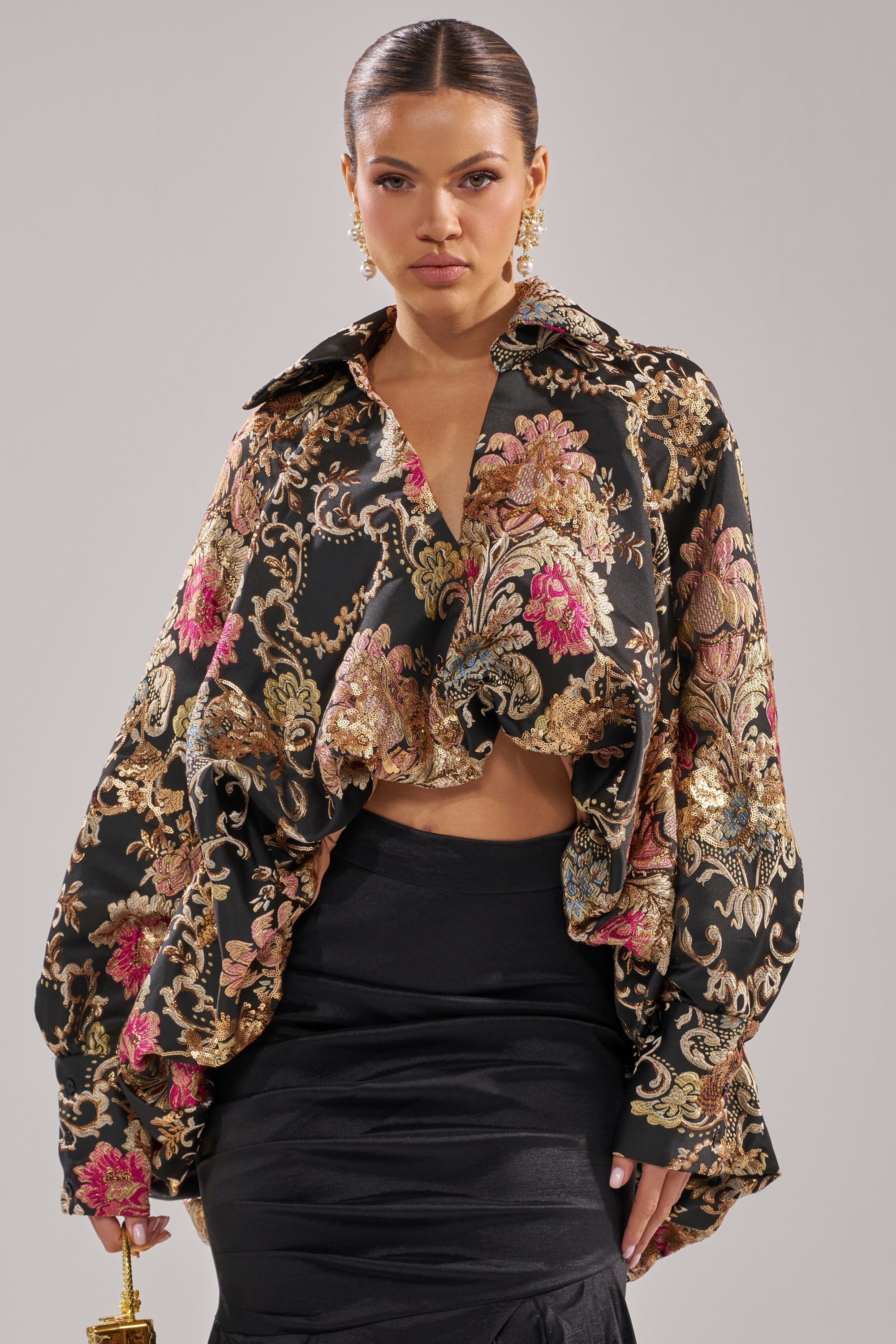 HIGH SOCIETY HIGH LOW BROCADE BLOUSE