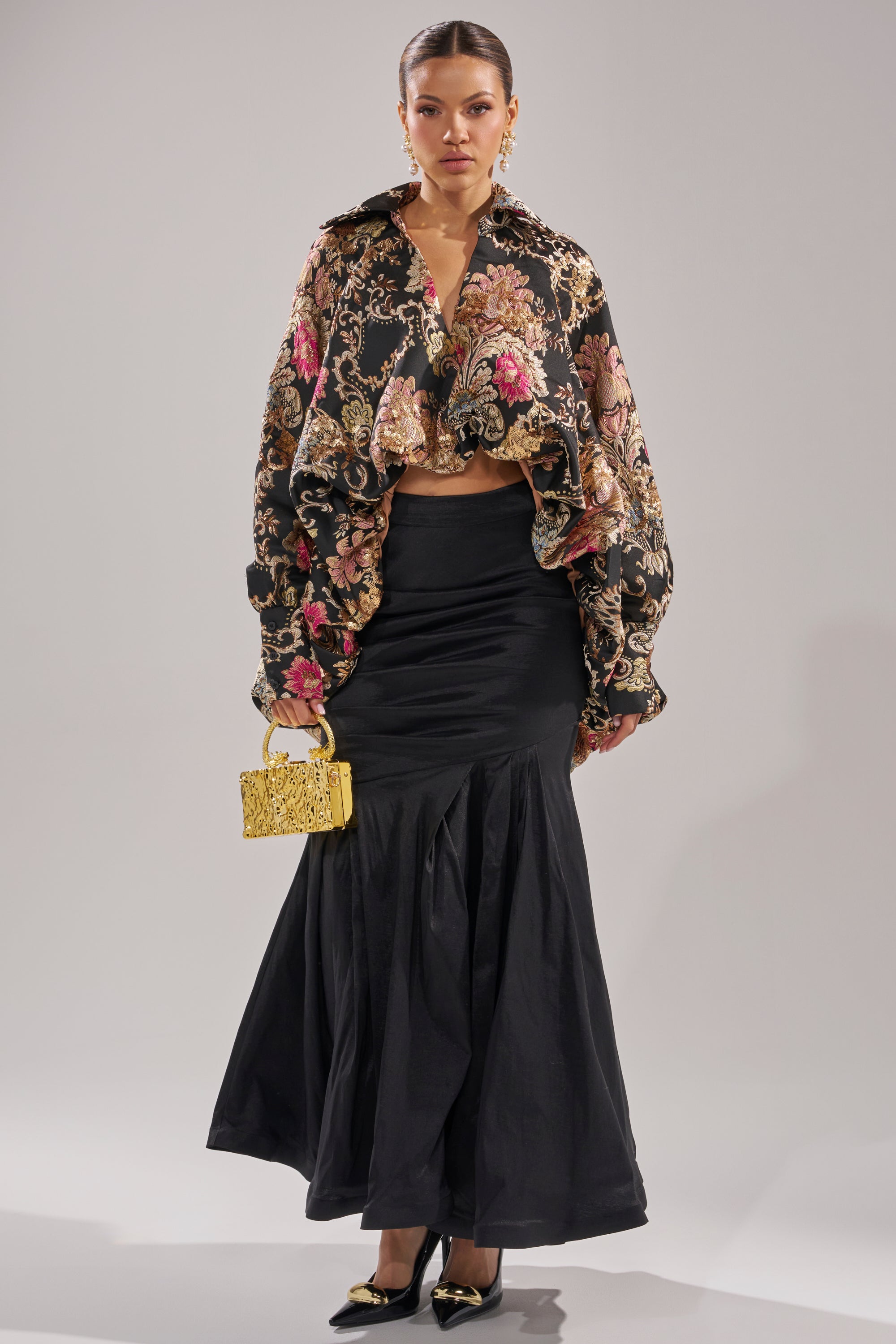 HIGH SOCIETY HIGH LOW BROCADE BLOUSE