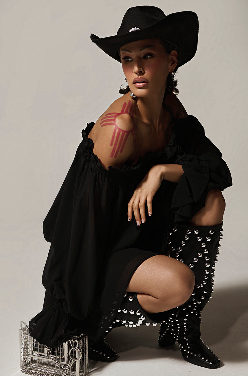 CHLOE MESH OFF THE SHOULDER MINI DRESS