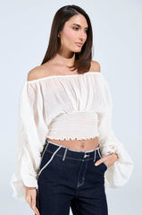 KOA FLOWY PLEATED LONG SLEEVE BLOUSE