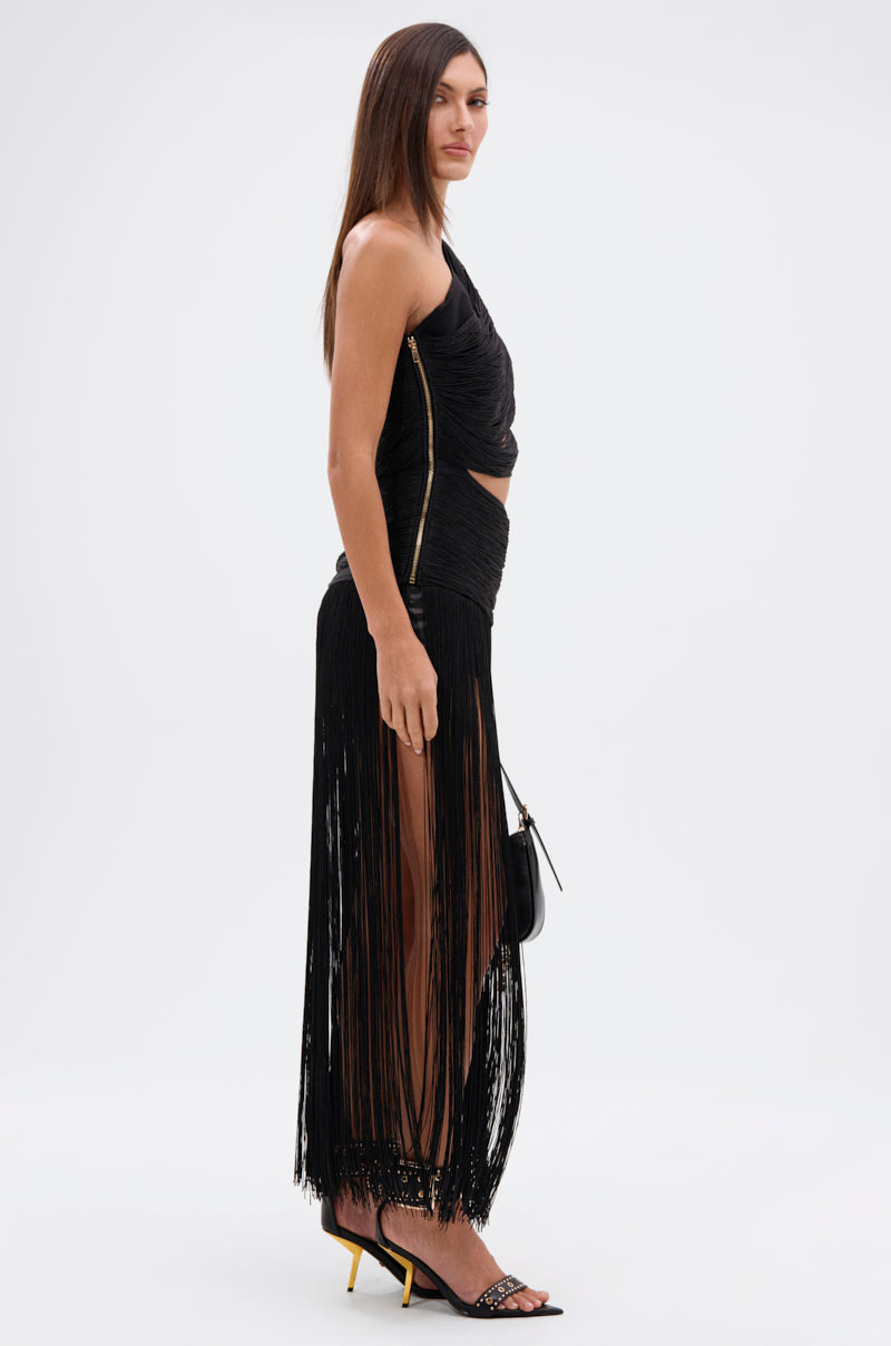 GINA SINGLE SHOULDER FRINGE TOP