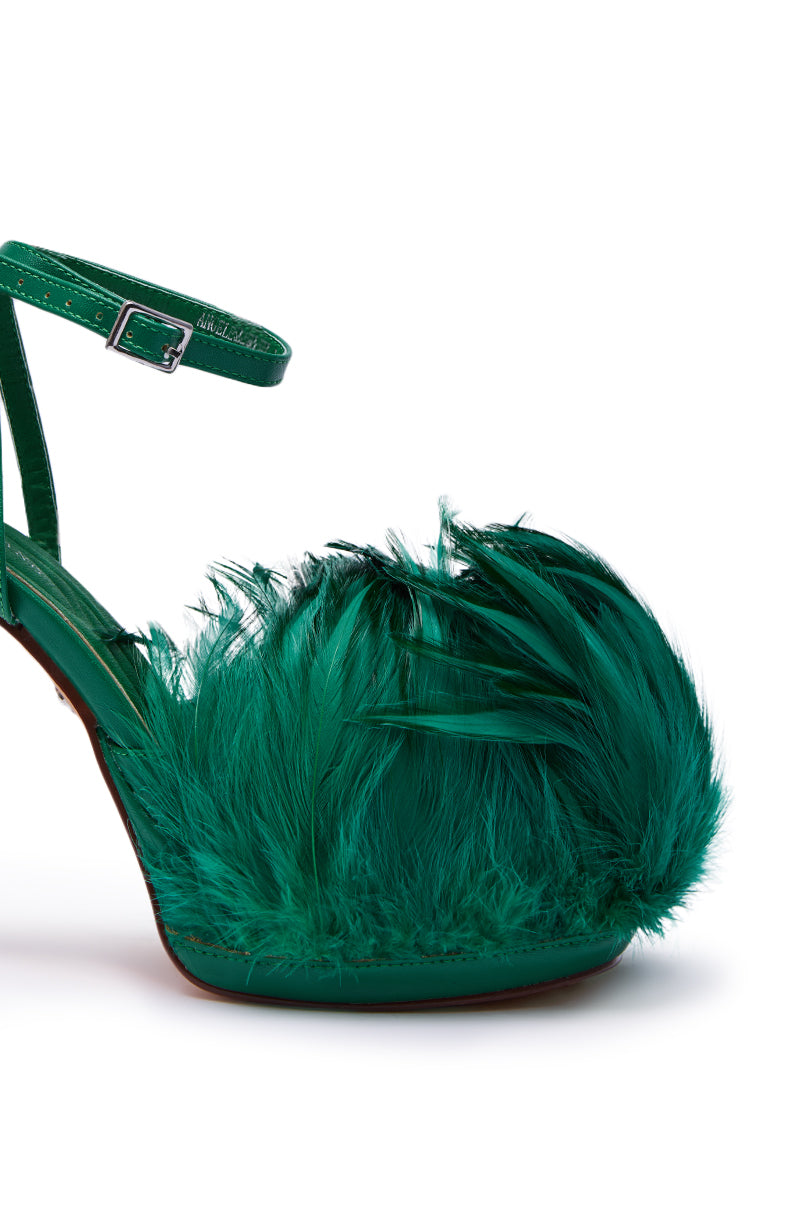 AZALEA WANG ANGELES GREEN FEATHER STILETTO SANDAL