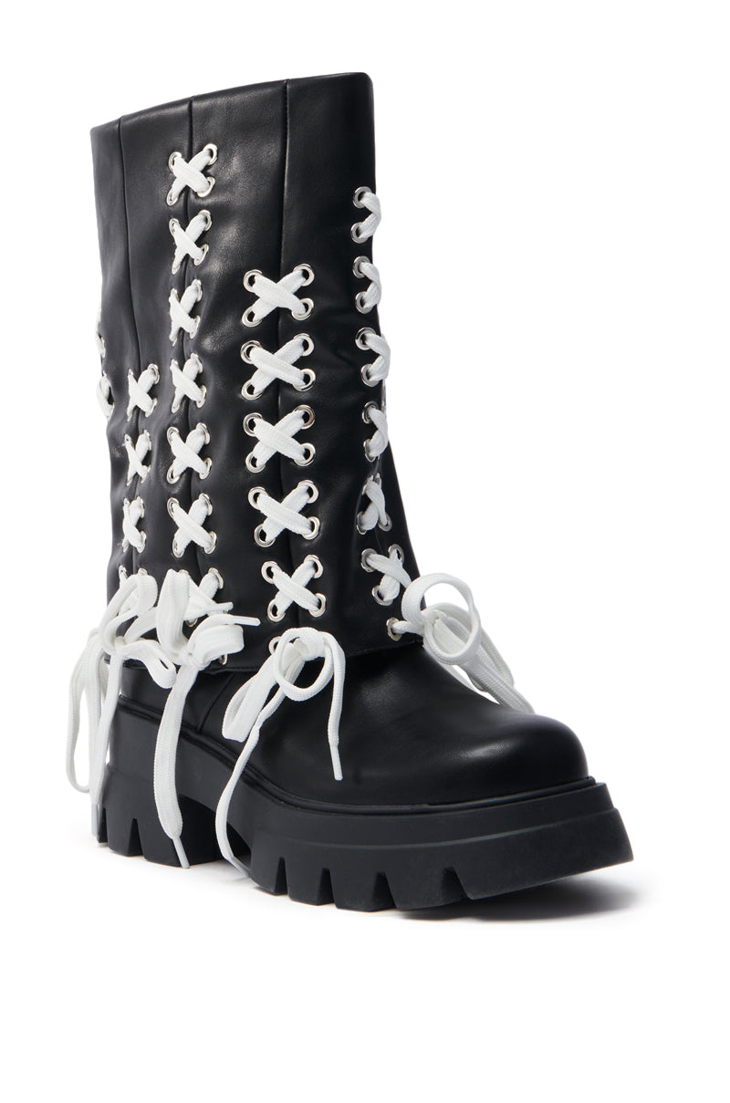 AZALEA WANG ANSELM BLACK LACE TIE BOOTIE