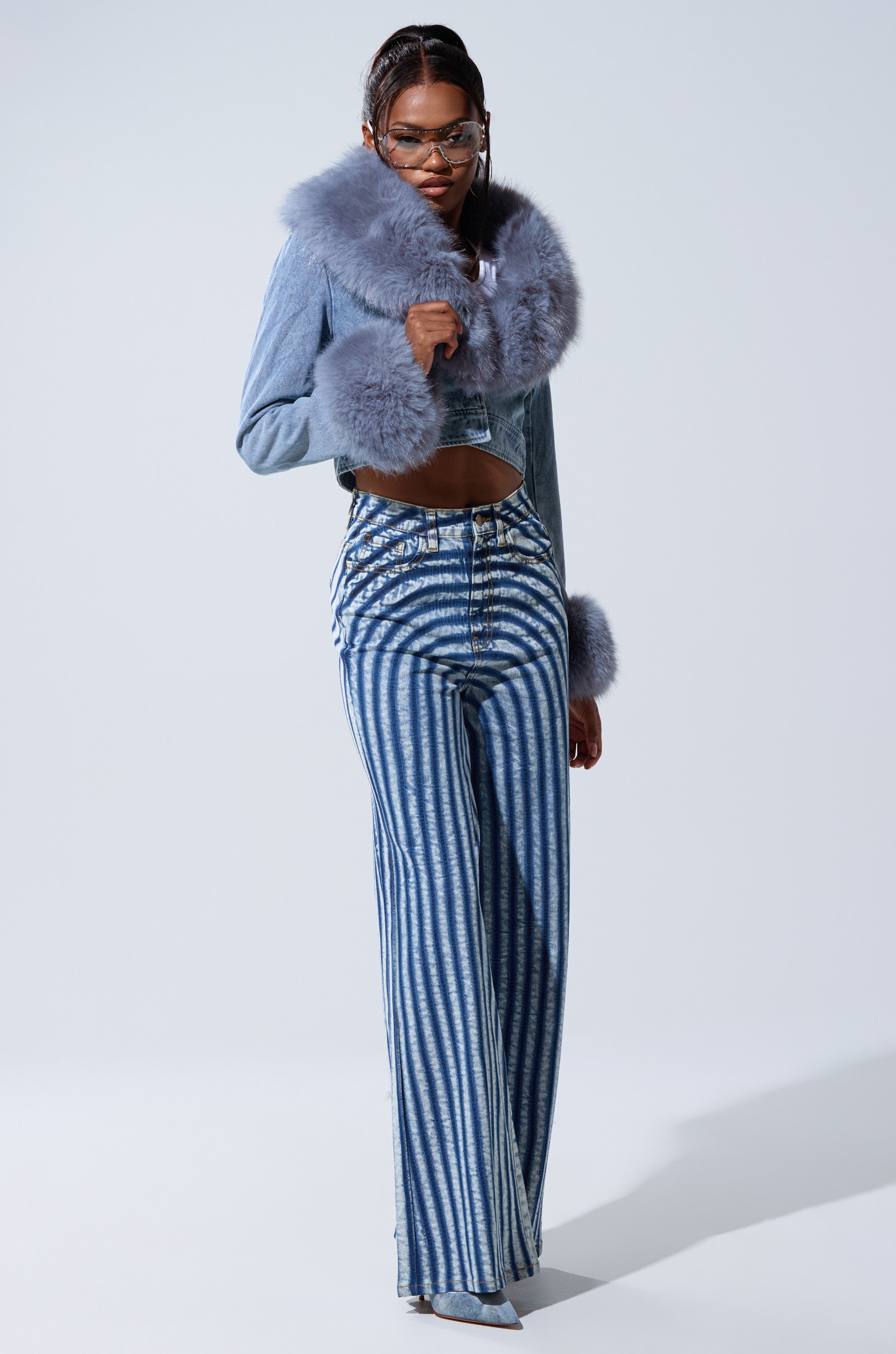 LETS GET CRAZY STRIPE WIDE LEG DENIM