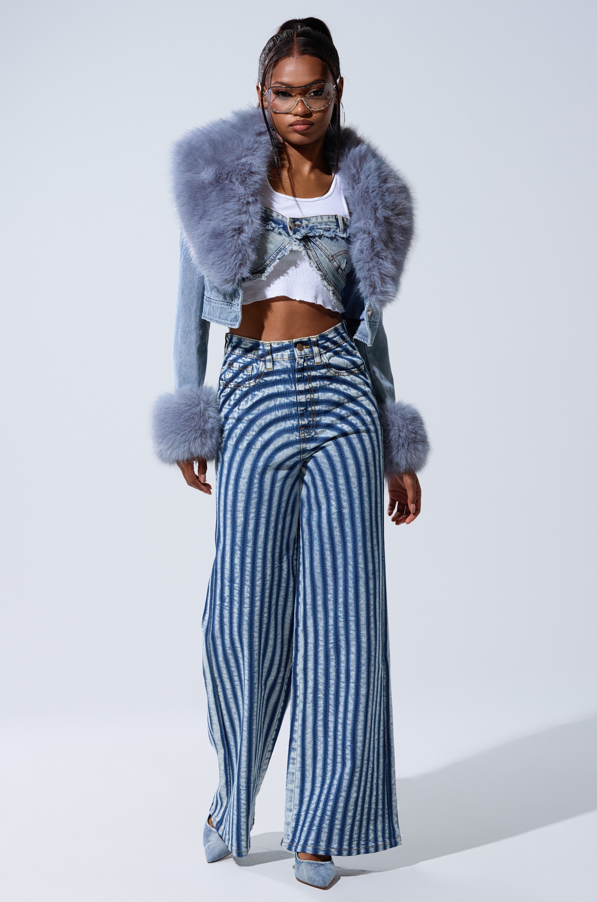 LETS GET CRAZY STRIPE WIDE LEG DENIM