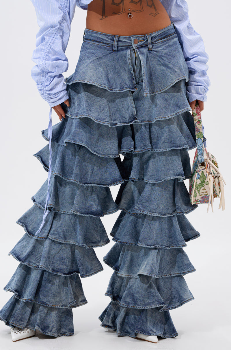 LOOK THIS WAY RUFFLE DENIM PANT