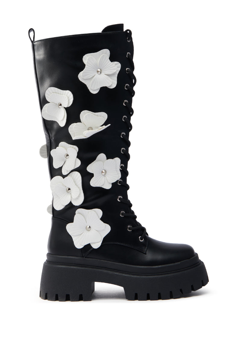 AZALEA WANG MIRABELLA BLACK FLORAL EMBELLISHED BOOT