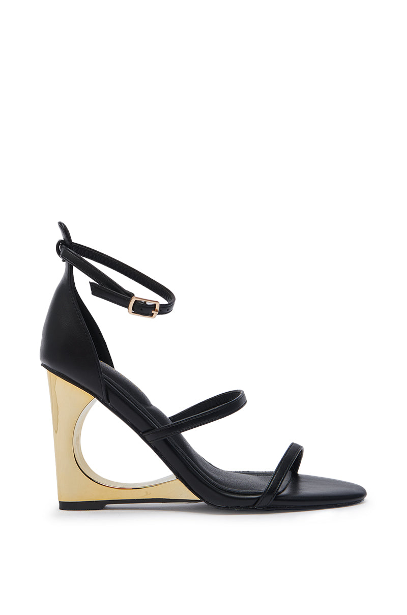 AZALEA WANG AYYAR BLACK GOLD WEDGE HEEL SANDAL