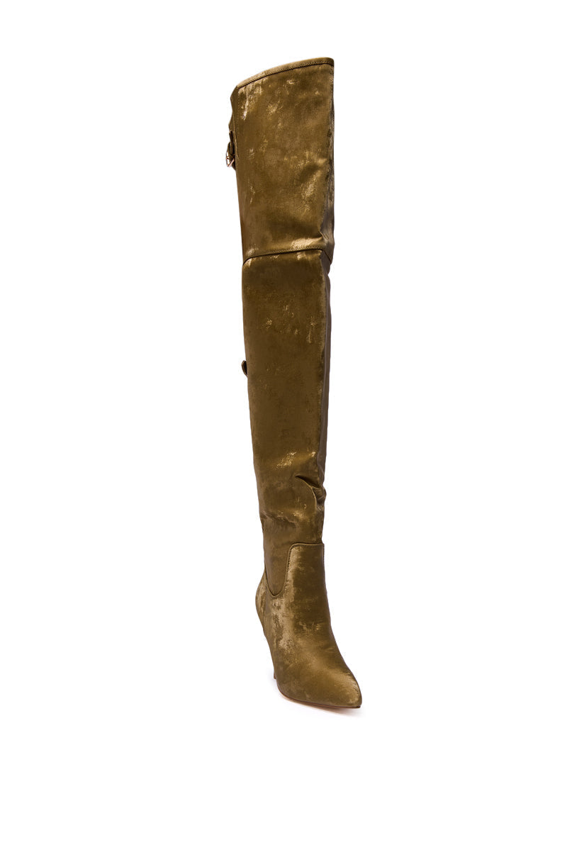 AZALEA WANG BACKER KHAKI SHINE OVER THE KNEE BOOT