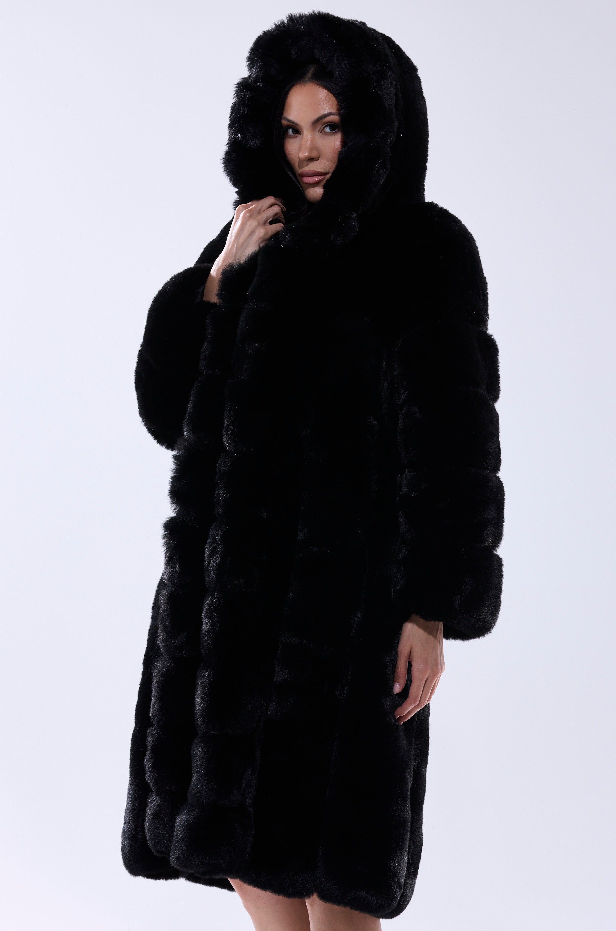BERLIN HOODED FAUX FUR IN BLACK