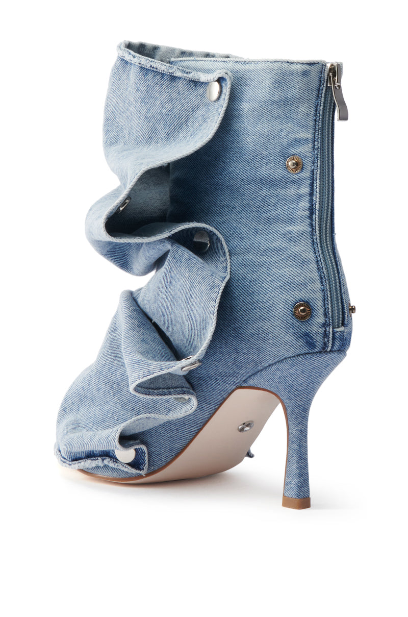AZALEA WANG BIRD SONG DENIM OPEN TOE SNAP BOOTIE