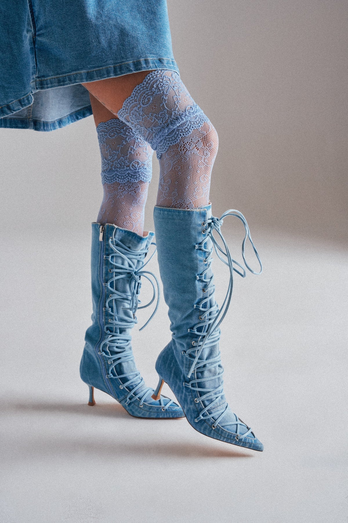 AZALEA WANG EMMALINE DENIM STILETTO BOOT