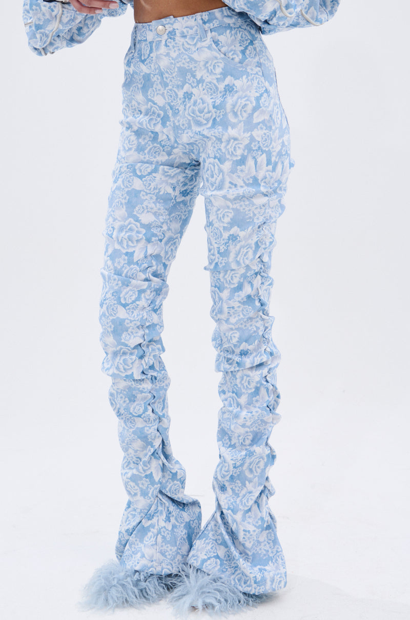 FLORAL LIFE DENIM STACKED PANT