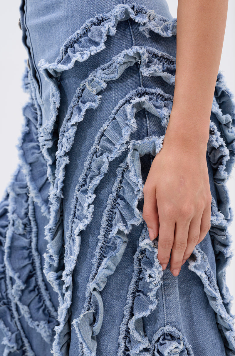 LEAVE IT RUFFLED JUMPSUIT IN DENIM