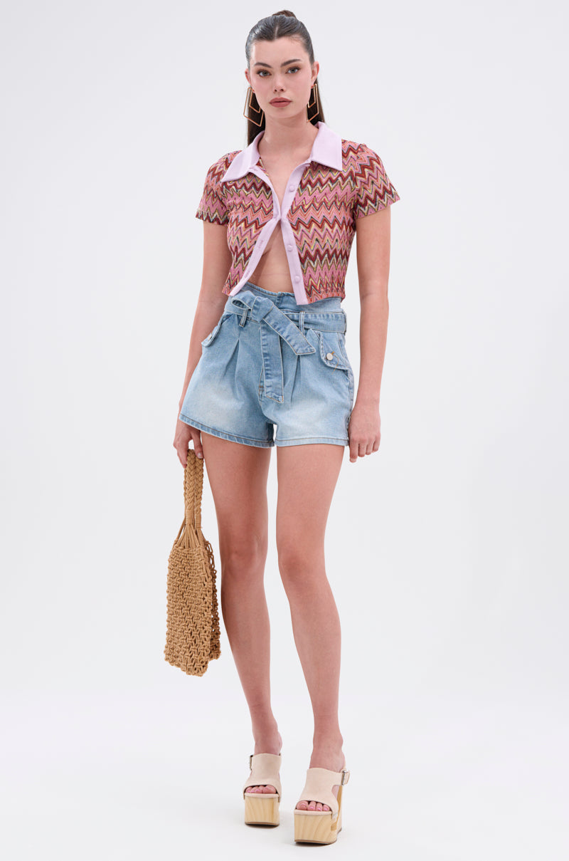 BEACHY BLISS CROCHET SHORT SLEEVE BUTTON DOWN