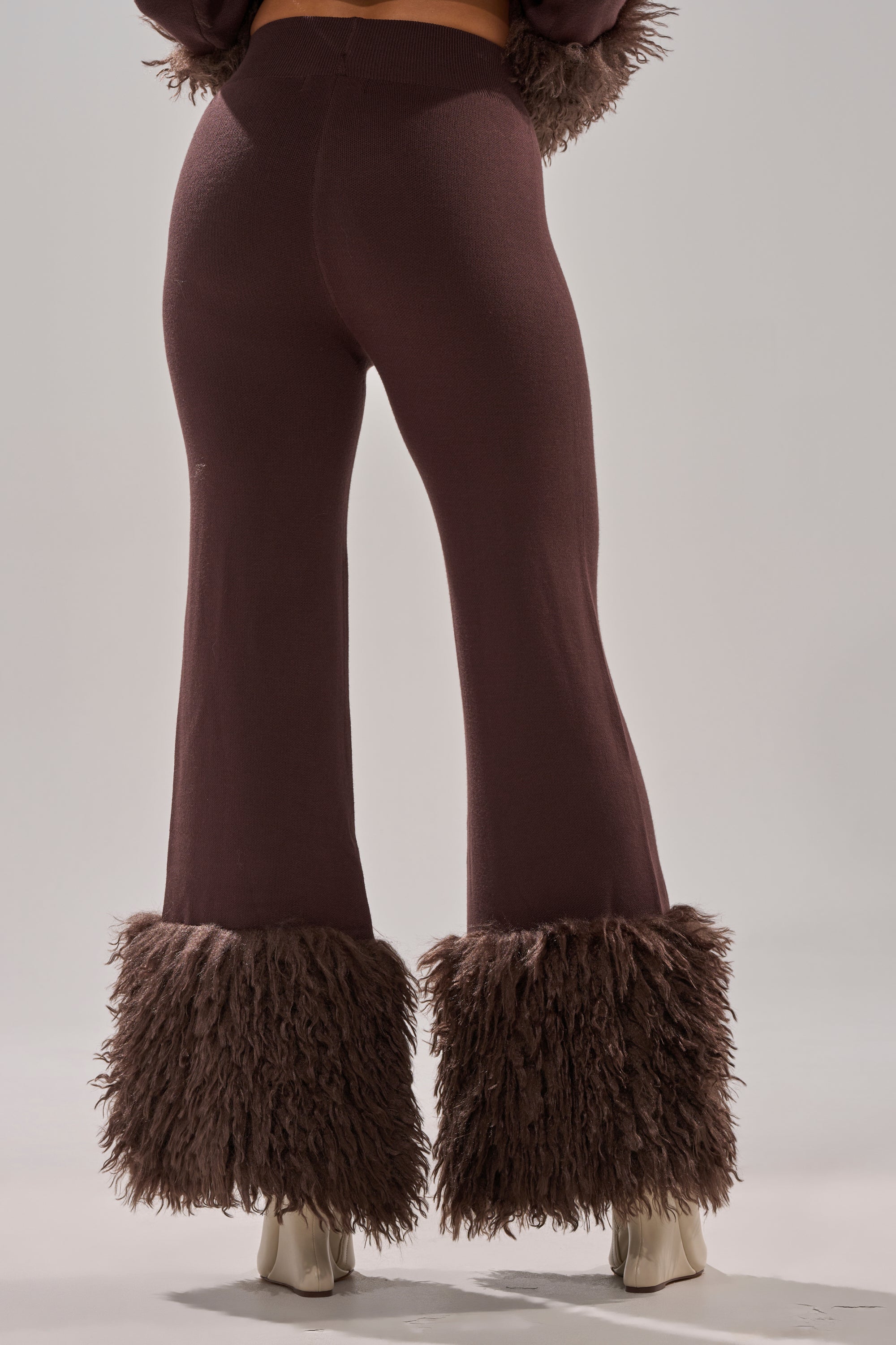 COZY VIBES SWEATER PANT WITH FUR CUFF IN BROWN