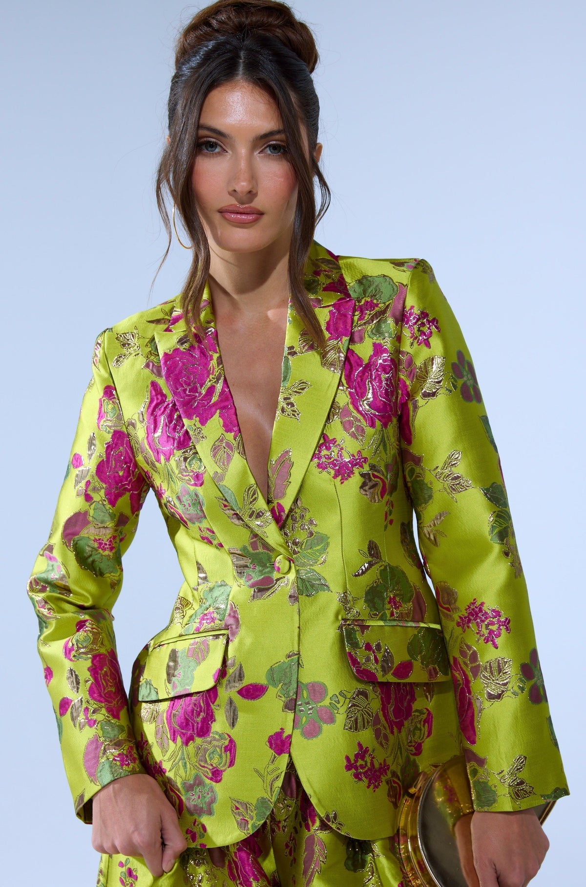 BUY MYSELF FLOWERS BROCADE BLAZER IN LIME