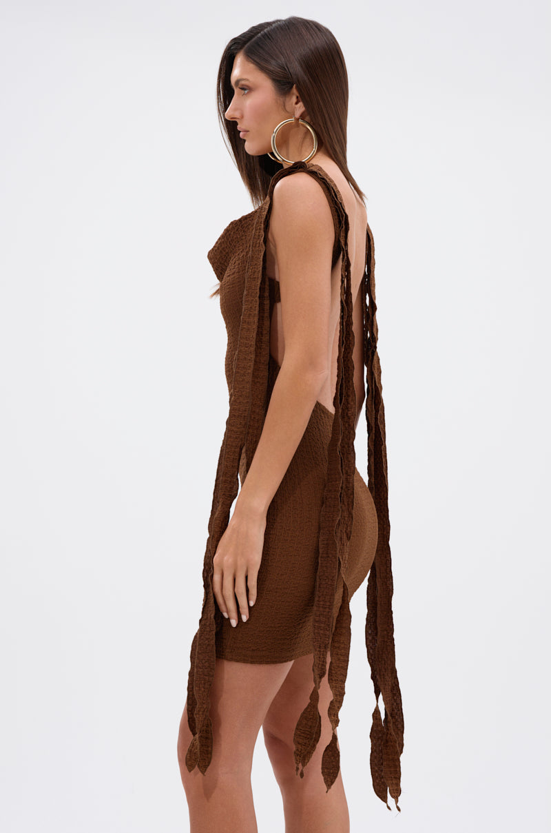 GET LIKE ME BACKLESS MINI DRESS IN CHOCOLATE