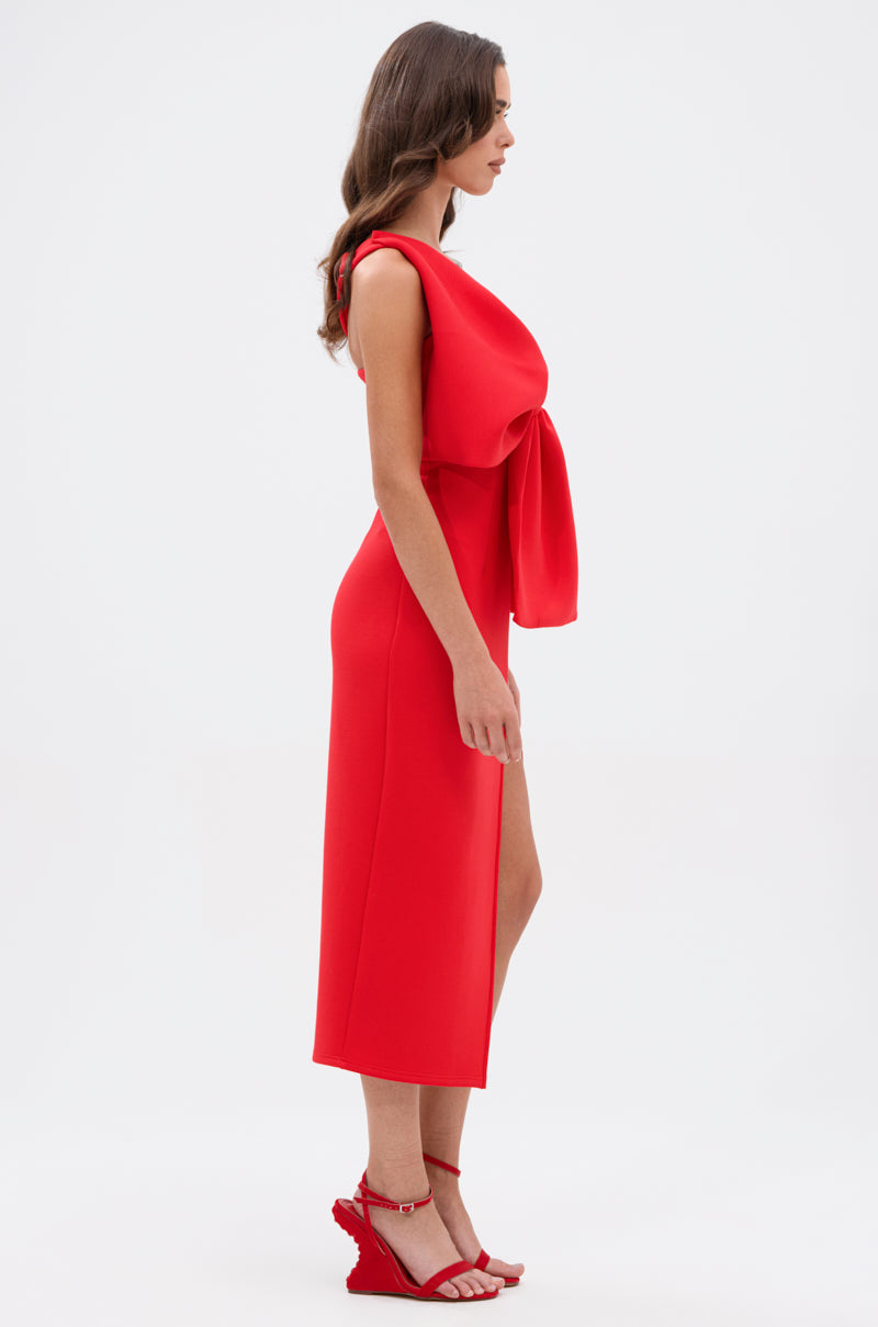 I WIN BOW FRONT MIDI DRESS