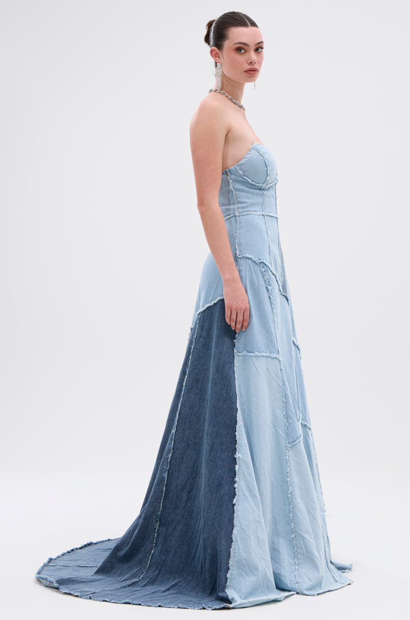 IT'S BRITNEY PATCHWORK DENIM MAXI DRESS