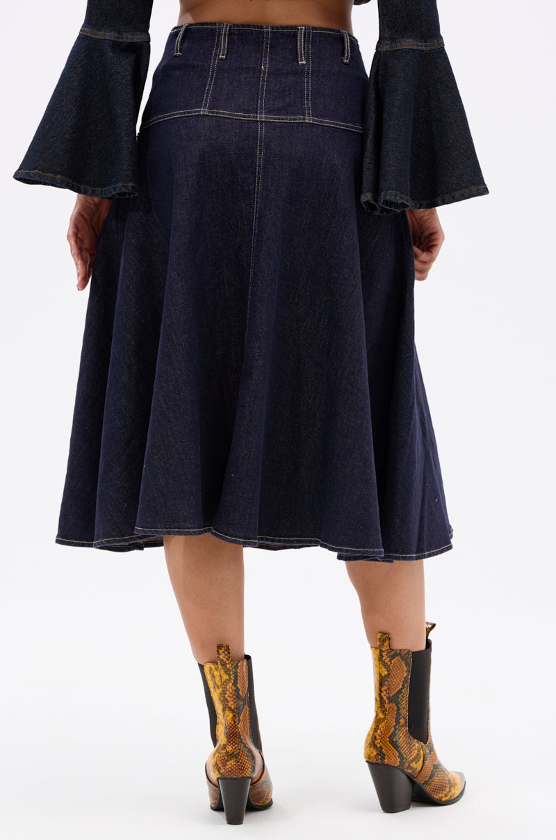 COME WITH ME DENIM MIDI SKIRT
