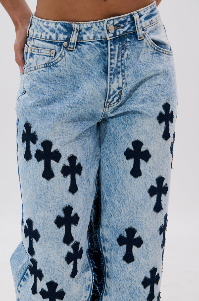 CROSSED OUT WIDE LEG DENIM