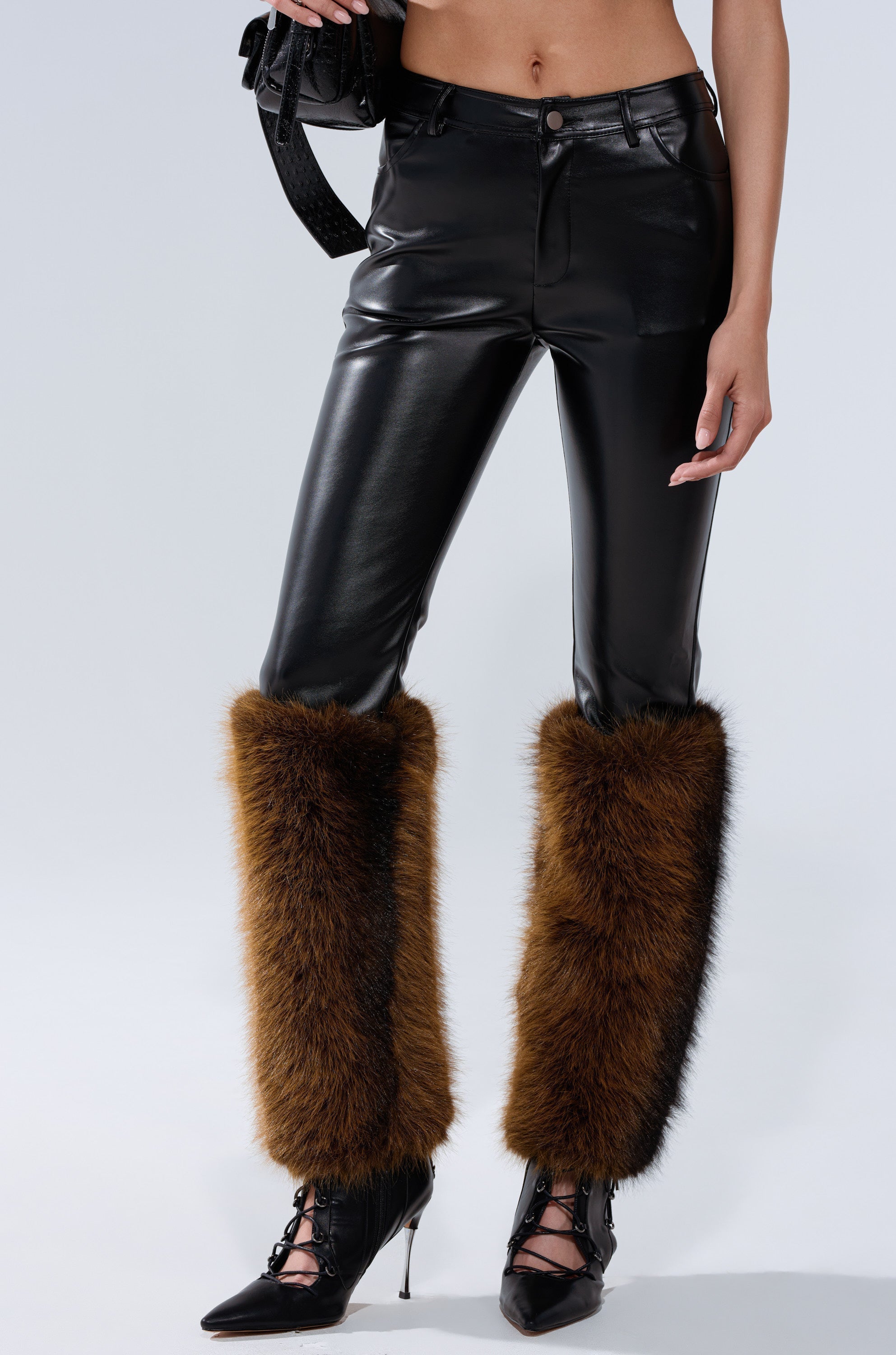 BABY ITS COLD OUTSIDE FAUX LEATHER PANT WITH FUR TRIM