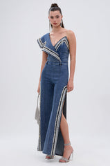 LUXURIOUS DENIM PANTS WITH SIDE SLITS