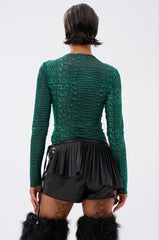JESSICA PYTHON LONG SLEEVE MESH TOP