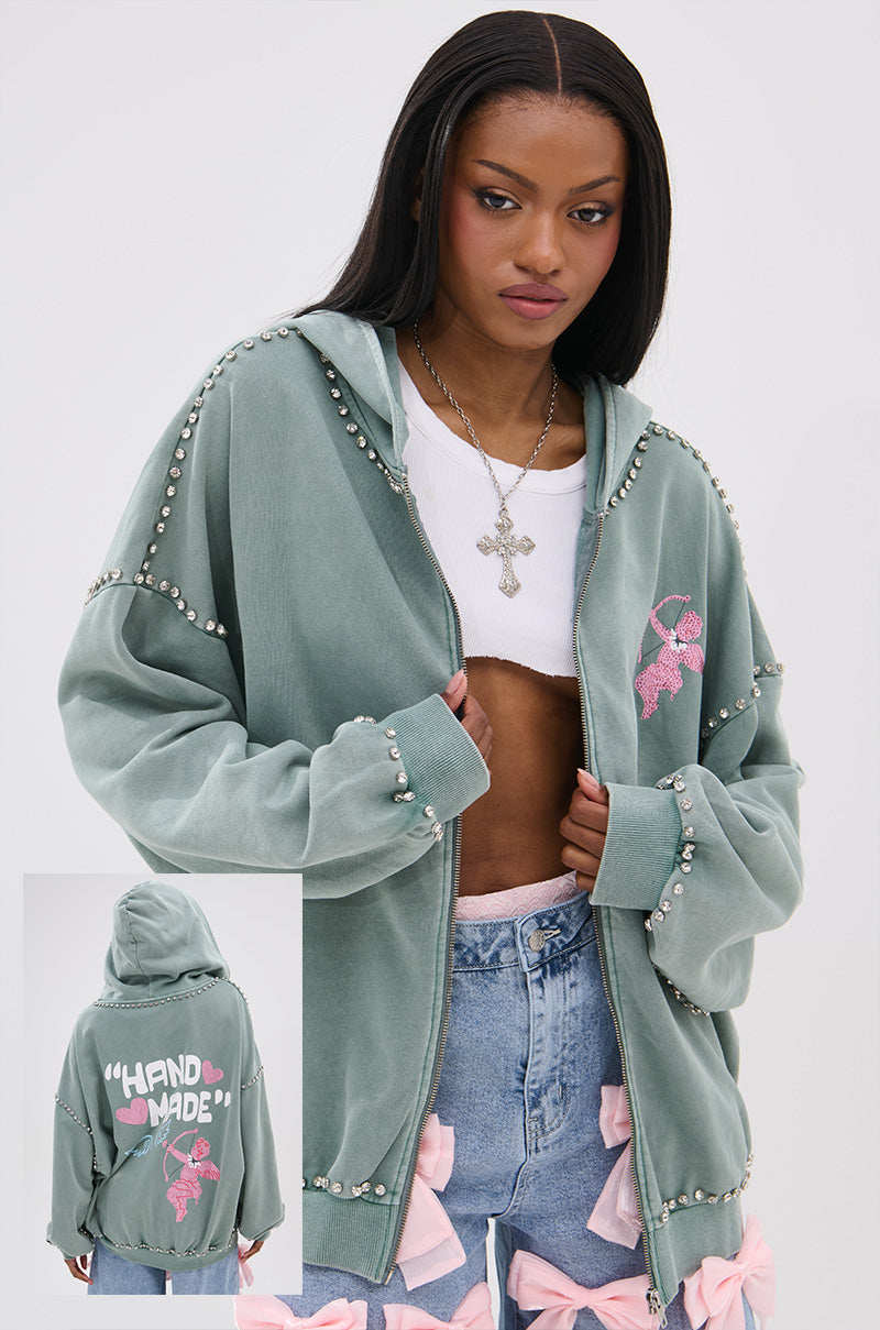 HAND MADE ZIP UP SWEATSHIRT