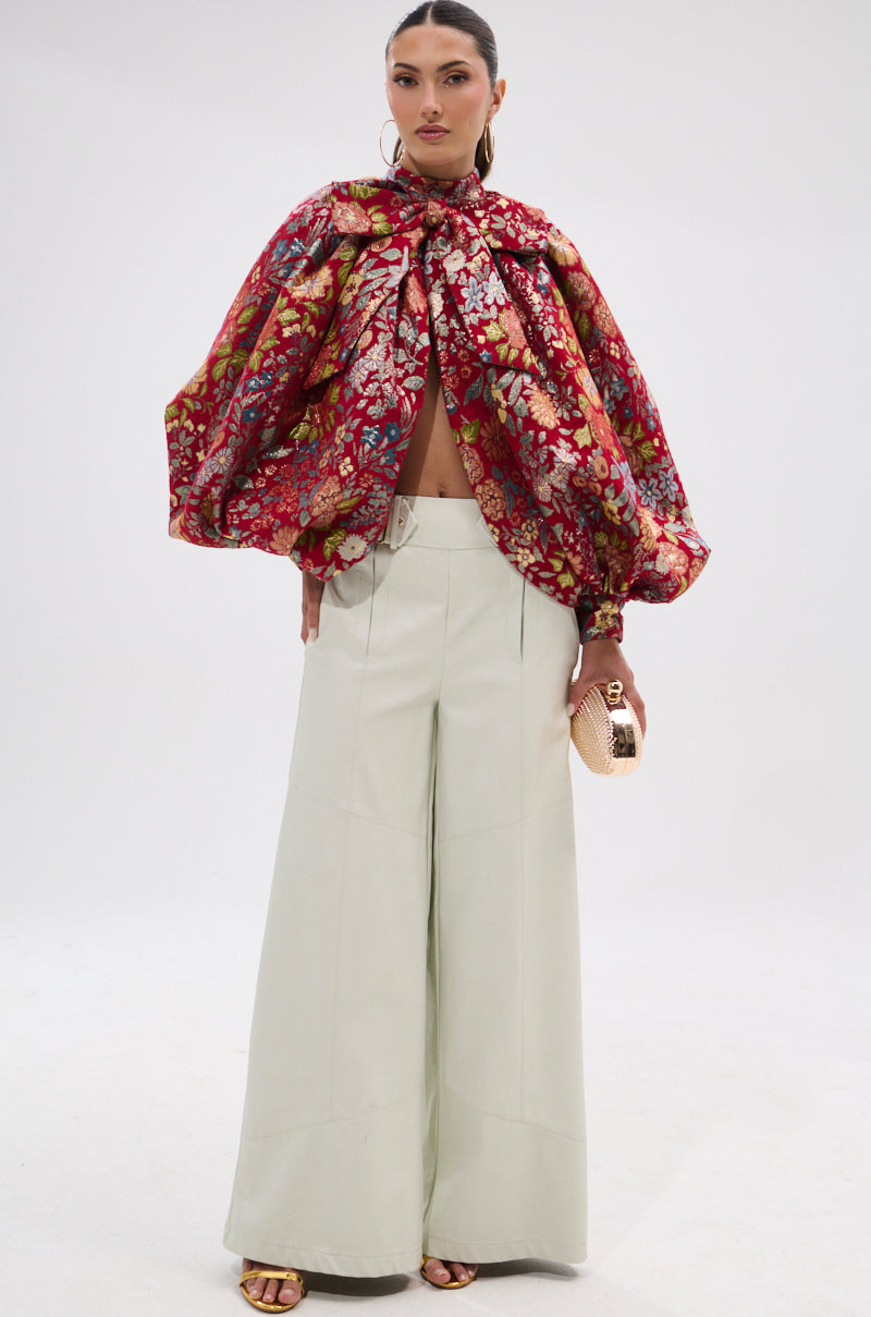 ETHEREAL FLORAL PUFF SLEEVE BROCADE TOP