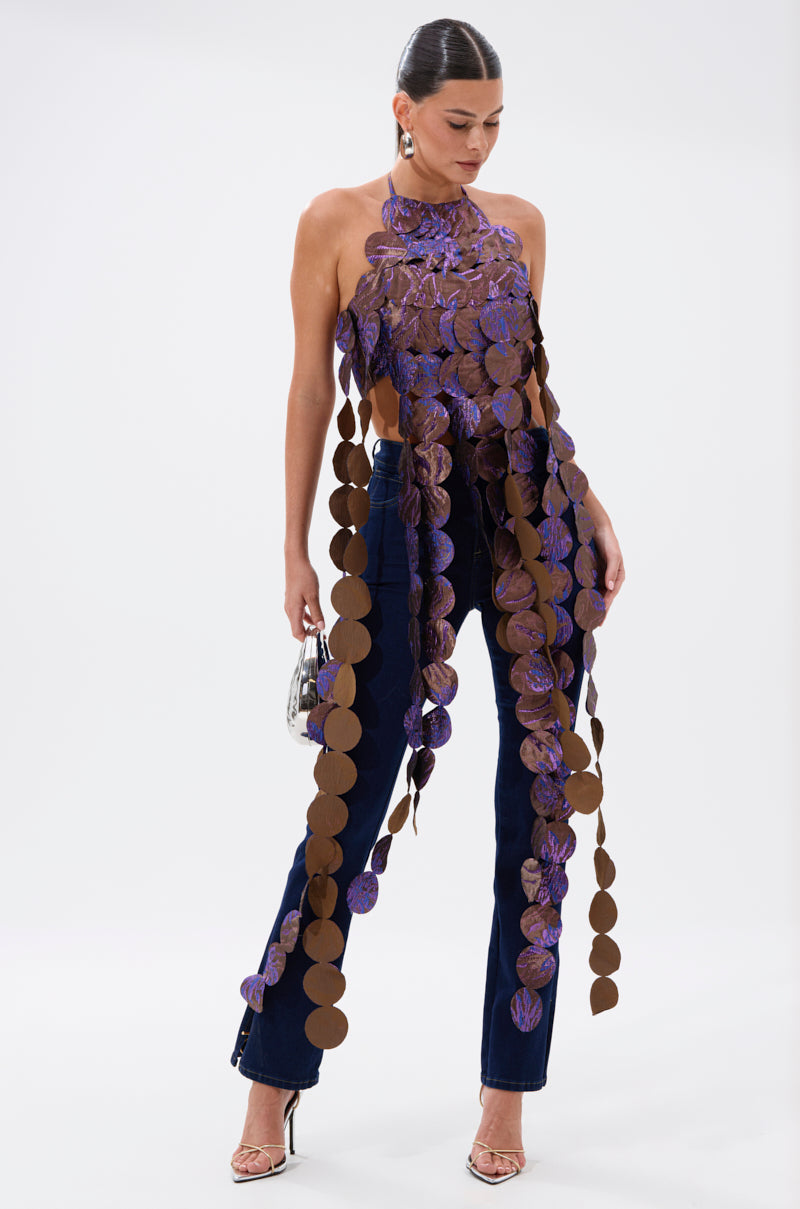 LIGHTS FLASHING BROCADE HALTER TIE NECK
