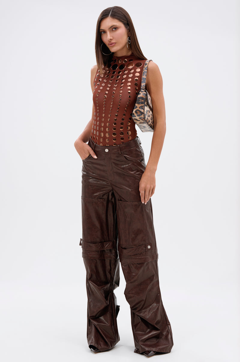 NOT MY FAULT SLEEVELESS BODYSUIT IN BROWN
