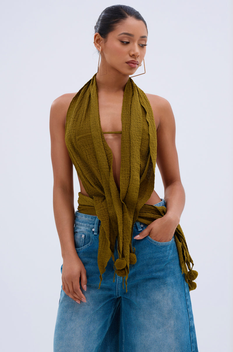 ISLAND DREAMS WRAP HALTER TOP