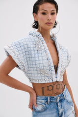 MY OWN ENERGY CROP DENIM BLOUSE
